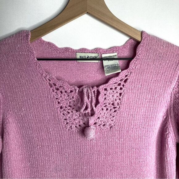 Y2K White Stag Chenille Sweater Small 4/6 Pink Purple Light Orchid Oversized - Picture 2 of 10
